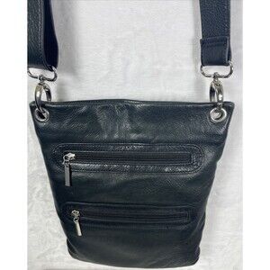 Margot Genuine Leather Crossbody Purse Zippered Pockets Black